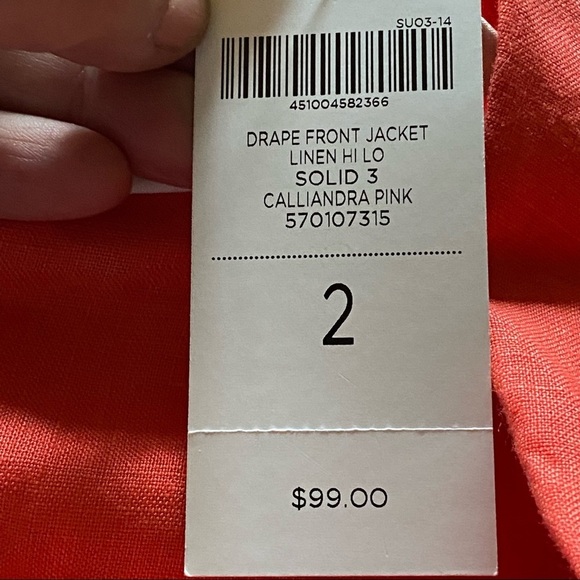 Chico’s Draped Front Linen Jacket Calliandra Pink NWT Vanity Size 2(US Large/12) - Picture 6 of 10